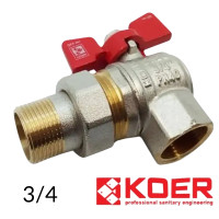 Кран з американкою кутовий KOER 3/4 червоний