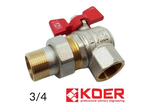 Кран с американкой угловой KOER 3/4 красный