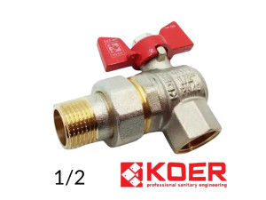 Кран с американкой угловой KOER 1/2 красный