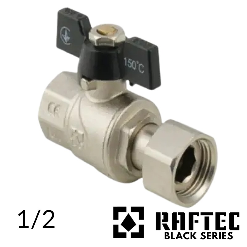 Кран кульовий 1/2 з накидною гайкою прямої RAFTEC (BLACK) (ВВ)