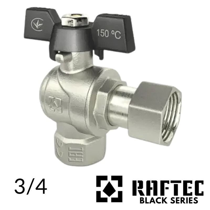 Кран кульовий 3/4 з накидною гайкою кутовий RAFTEC (BLACK) (ВВ)