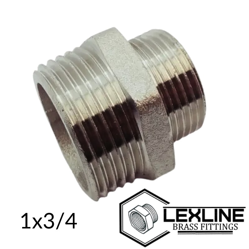 Переходник латунный Ниппель 1н х 3/4н Никелированный LEXLINE