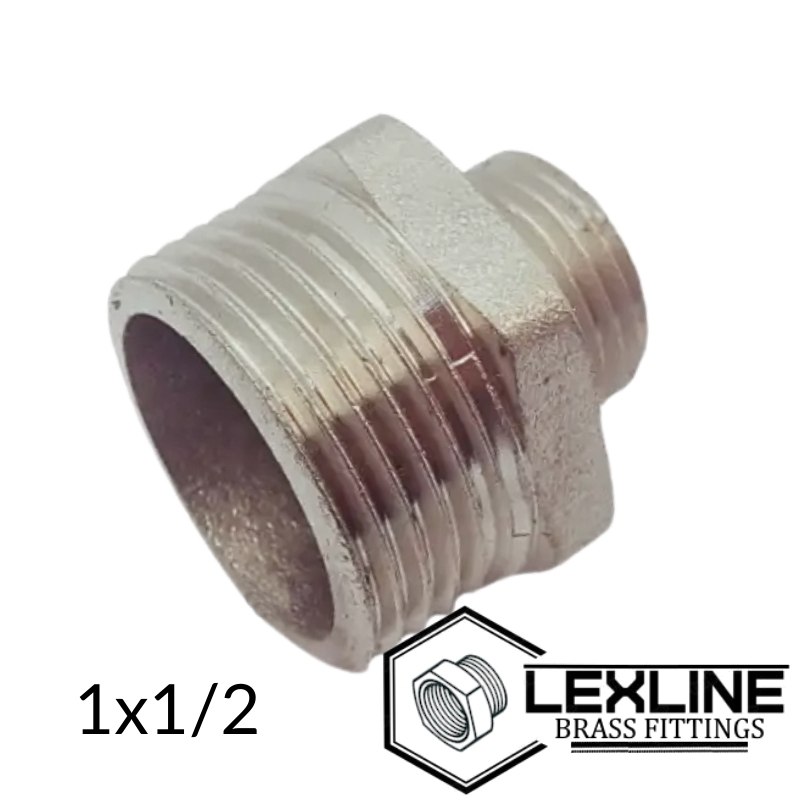 Перехідник латунний Ніпель 1н х 1/2н дюйма Нікельований LEXLINE
